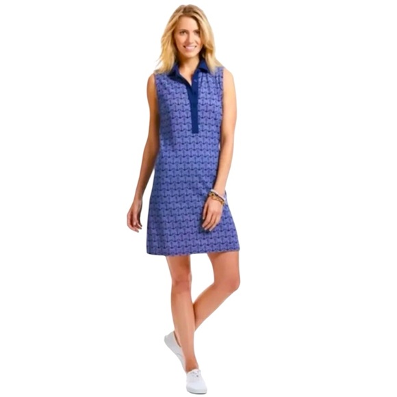Vineyard Vines Blue Anchor Nautical Pattern Sleeveless Dress with Collar L - Picture 1 of 9